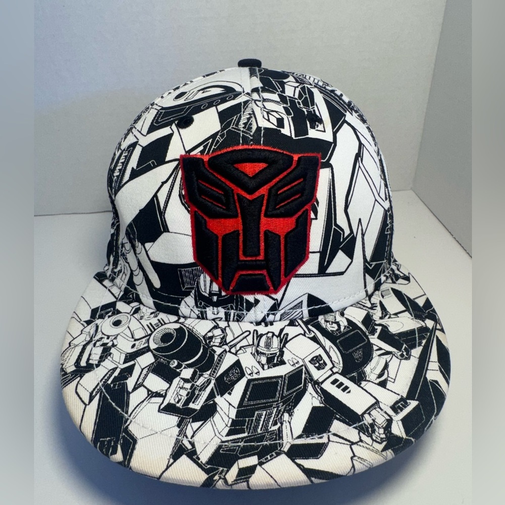 New Transformers Black White Autobots Logo Graphic Print Flex Fit Baseball Hat
